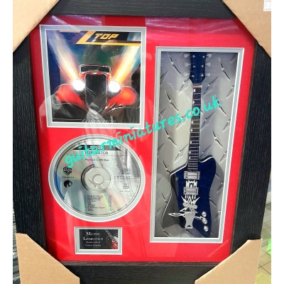 ZZ Top Eliminator Miniature 10" Guitar & CD/Sleeve Framed Presentation