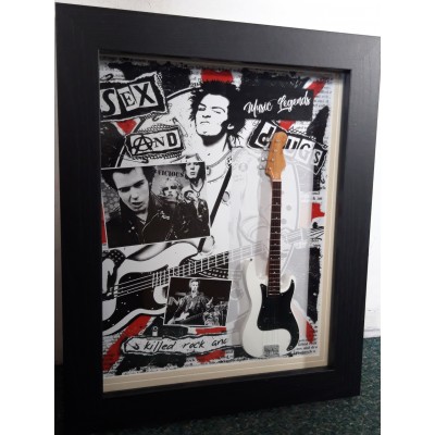 Sid Vicious Sex Pistols Framed Miniature Tribute Guitar 