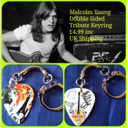 Malcolm Young AC/DC Double Sided Tribute Plectrum Keyring