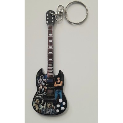 AC/DC Bon 10cm Wooden Tribute Guitar Key Chain